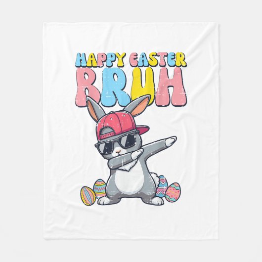 Happy Easter Bruh Bunny Dab Rabbit Dance Boys Kids フリースブランケット (正面)