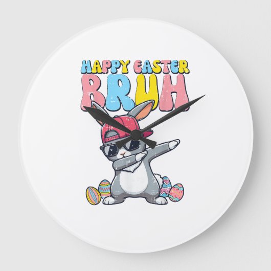 Happy Easter Bruh Bunny Dab Rabbit Dance Boys Kids ラージ壁時計 (正面)