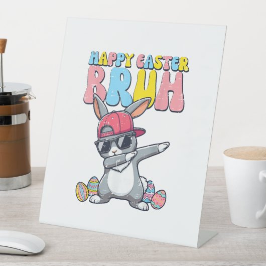 Happy Easter Bruh Bunny Dab Rabbit Dance Boys Kids 台座サイン (インサイチュ)