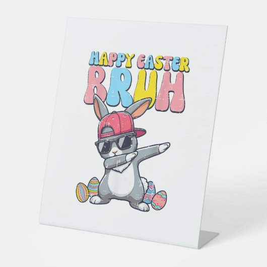 Happy Easter Bruh Bunny Dab Rabbit Dance Boys Kids 台座サイン (正面)