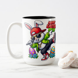Happy Easter Bruh Cool Bunny Sunglasses Streetwear ツートーンマグカップ