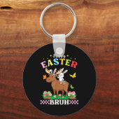 Happy Easter Bruh Cute Moose Bunny Ears Basket Egg キーホルダー (正面)