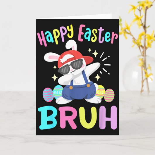 Happy Easter Bruh Funny Dabbing Bunny Dab Dance Ra カード (黄色い花)