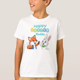 Happy Easter Buddy Cute Bunny and Fox Kids T-Shirt Tシャツ