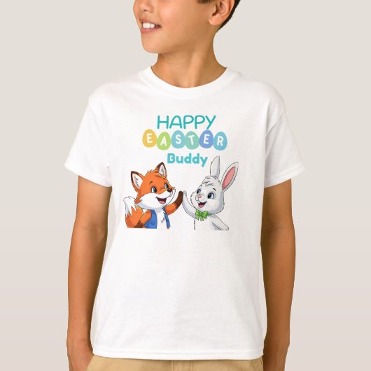 Happy Easter Buddy Cute Bunny and Fox Kids T-Shirt Tシャツ (正面)