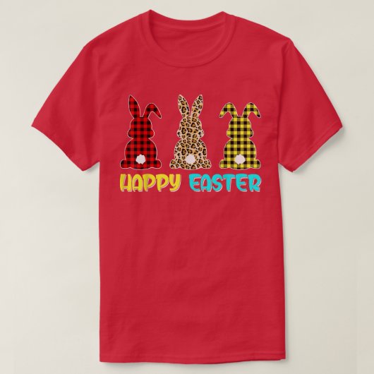 Happy Easter Buffalo Plaid Leopard Print Easter Bu Tシャツ (デザイン正面)