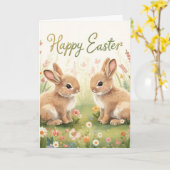 Happy easter bunnies カード (黄色い花)