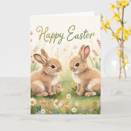 Happy easter bunnies カード (黄色い花)