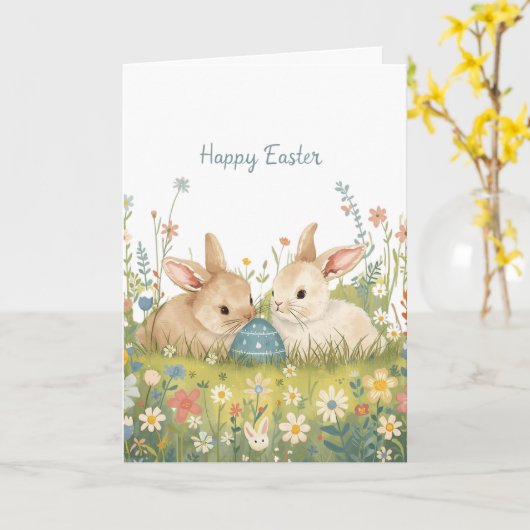 Happy easter bunnies カード (黄色い花)