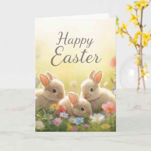 Happy easter bunnies カード (黄色い花)
