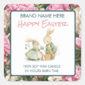 Happy Easter Bunnies Custom Candle Label スクエアシール (正面)