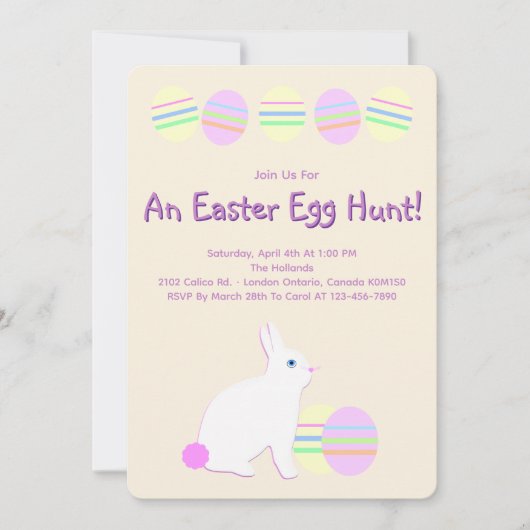 Happy Easter Bunny and Eggs on Pastel Stripes  招待状 (正面)