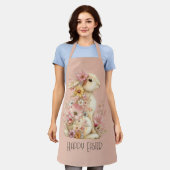 Happy Easter Bunny and Flowers エプロン (着用した状態)