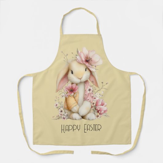 Happy Easter Bunny and Flowers エプロン (正面)