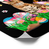 Happy Easter Bunny Bengal Cat Hunting Eggs Colourf ポスター (角)