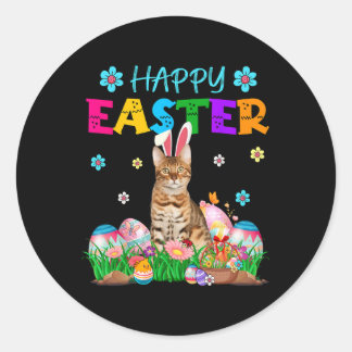 Happy Easter Bunny Bengal Cat Hunting Eggs Colourf ラウンドシール