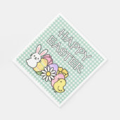 Happy Easter Bunny Chick Eggs Floral Green Gingham スタンダードランチョンナプキン (角)