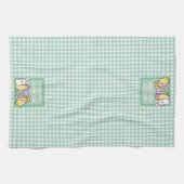 Happy Easter Bunny, Chick, Eggs Green Gingham  キッチンタオル (横)