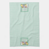 Happy Easter Bunny, Chick, Eggs Green Gingham  キッチンタオル (縦)