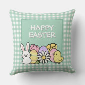 Happy Easter Bunny Chick Eggs Green Gingham クッション (裏面)