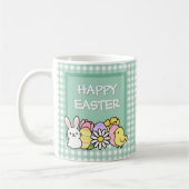 Happy Easter Bunny Chick Eggs Green Gingham コーヒーマグカップ (左)