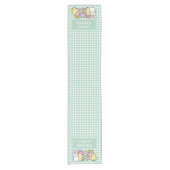 Happy Easter Bunny Chick Eggs Green Gingham ショートテーブルランナー (正面)