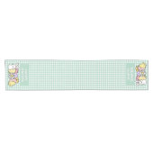 Happy Easter Bunny Chick Eggs Green Gingham ショートテーブルランナー (横)