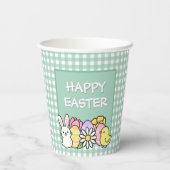 Happy Easter Bunny Chick Eggs Green Gingham 紙コップ (裏面)