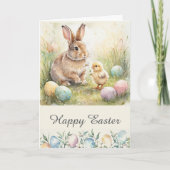 Happy Easter Bunny & Chick Folded Holiday Card シーズンカード (正面)