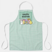 Happy Easter Bunny Chick Green Gingham エプロン (正面)
