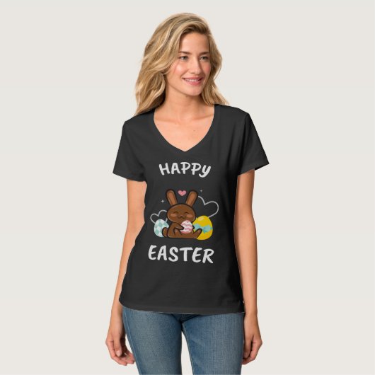 Happy Easter Bunny Chicks Egg Hunting Cute Cool Tシャツ (正面フル)