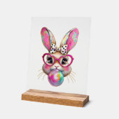 Happy Easter Bunny Coquette Bow Brushstroke Easter アクリルサイン (傾斜)