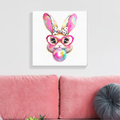 Happy Easter Bunny Coquette Bow Brushstroke Easter キャンバスプリント (インサイチュ (リビング))