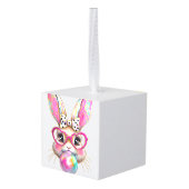 Happy Easter Bunny Coquette Bow Brushstroke Easter キューブオーナメント (裏面アングル)
