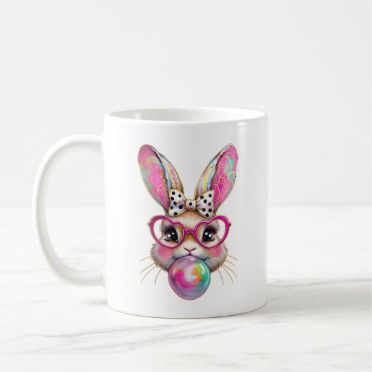 Happy Easter Bunny Coquette Bow Brushstroke Easter コーヒーマグカップ (左)