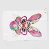 Happy Easter Bunny Coquette Bow Brushstroke Easter ゴルフタオル (横)