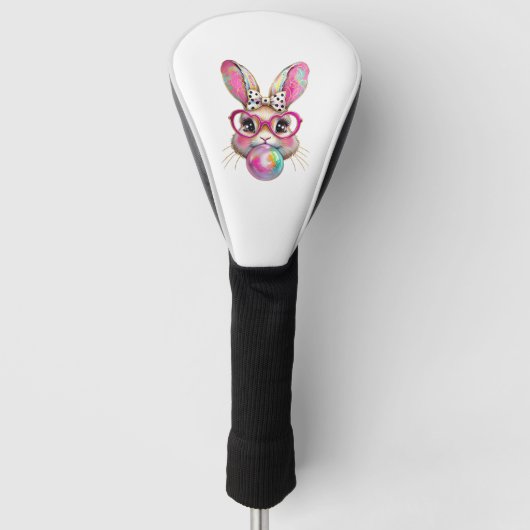 Happy Easter Bunny Coquette Bow Brushstroke Easter ゴルフヘッドカバー (正面)