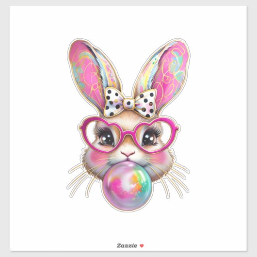 Happy Easter Bunny Coquette Bow Brushstroke Easter シール (シート)