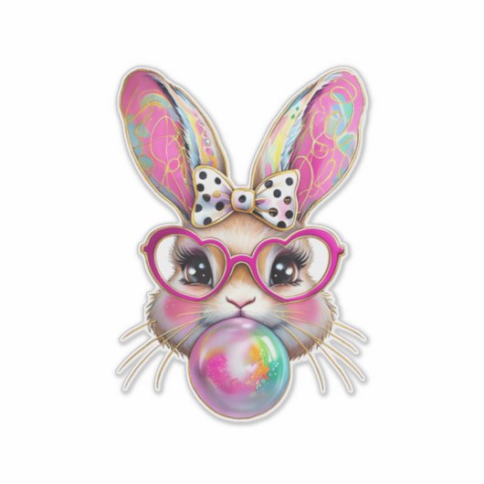 Happy Easter Bunny Coquette Bow Brushstroke Easter シール (正面)