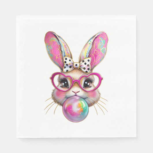 Happy Easter Bunny Coquette Bow Brushstroke Easter スタンダードランチョンナプキン (正面)