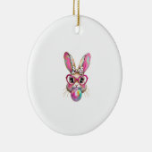 Happy Easter Bunny Coquette Bow Brushstroke Easter セラミックオーナメント (右)