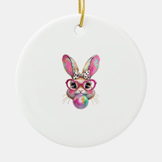 Happy Easter Bunny Coquette Bow Brushstroke Easter セラミックオーナメント (正面)