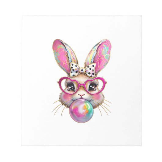 Happy Easter Bunny Coquette Bow Brushstroke Easter ノートパッド (正面)