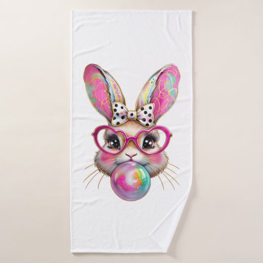Happy Easter Bunny Coquette Bow Brushstroke Easter バスタオル (バスタオル)