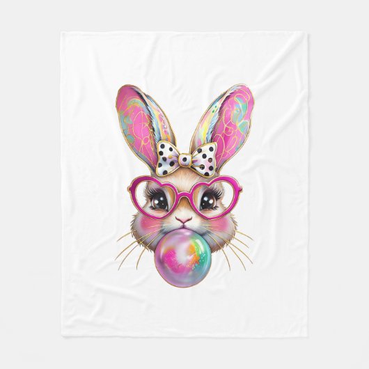 Happy Easter Bunny Coquette Bow Brushstroke Easter フリースブランケット (正面)