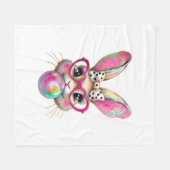 Happy Easter Bunny Coquette Bow Brushstroke Easter フリースブランケット (正面(横))