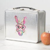 Happy Easter Bunny Coquette Bow Brushstroke Easter メタルランチボックス (インサイチュ)