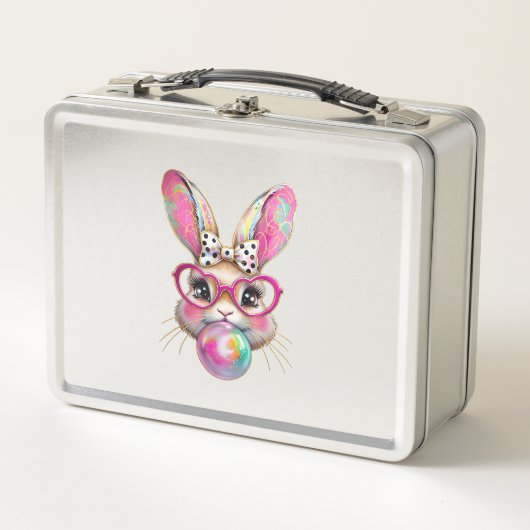 Happy Easter Bunny Coquette Bow Brushstroke Easter メタルランチボックス (正面)