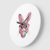 Happy Easter Bunny Coquette Bow Brushstroke Easter ラージ壁時計 (傾斜)