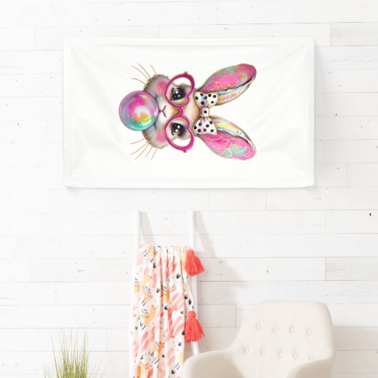 Happy Easter Bunny Coquette Bow Brushstroke Easter 横断幕 (インサイチュ)